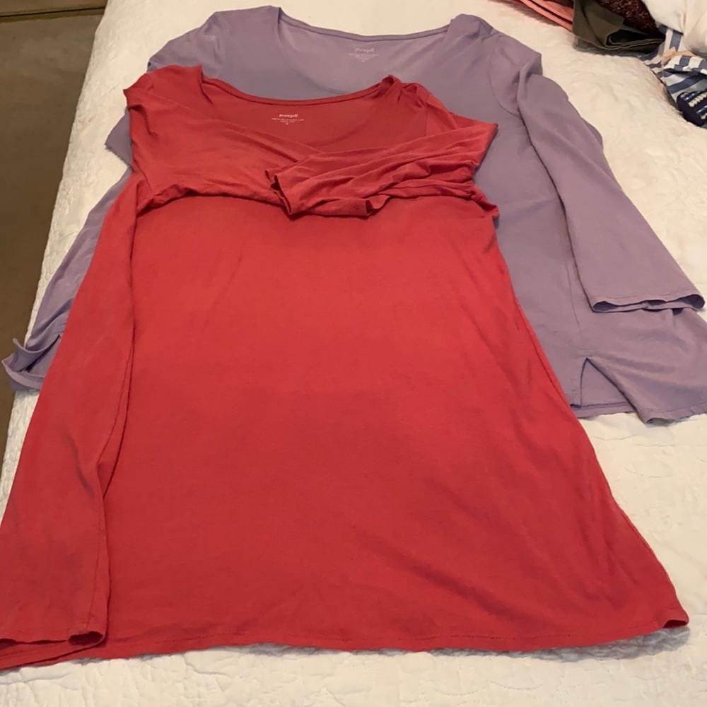 J. Jill Pima cotton tunics. Purple split hem long sleeve, pink ballet sleeve.
